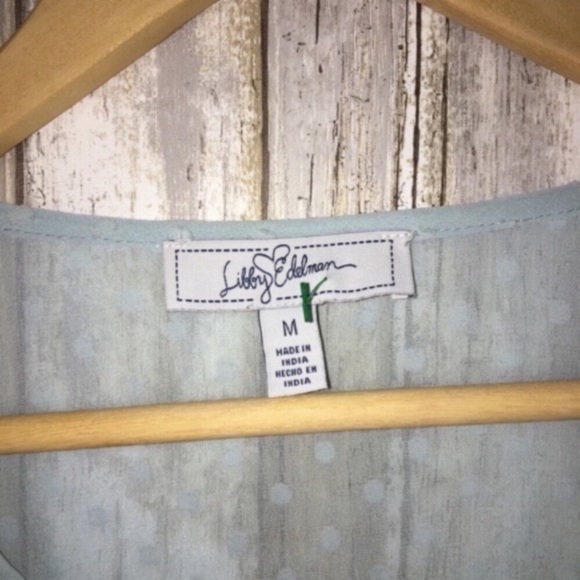 Libby. Edelman Sheer Ikat Blue Open Shoulder Top - Picture 3 of 5